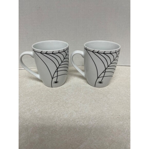 Spiderweb With Spiders  Set Of 2 White Mugs Halloween Spider Arachnoid - Picture 3 of 8